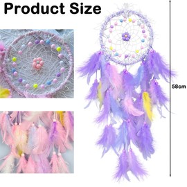 Dream Catcher for Girls, Dream Catcher, Dreamcatcher, Dream Catchers, Featrher Flowers Wall Hanging Decoration Nursery Blessing Birthday Gift for Living Room, Bedroom, Dormitory (Purple)