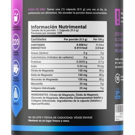 B Life Company | Citrato, Óxido y Gluconato de Magnesio | 220 Cápsulas de 500 mg | Alta absorción. Ingredientes Naturales. 3 Mag Blend.