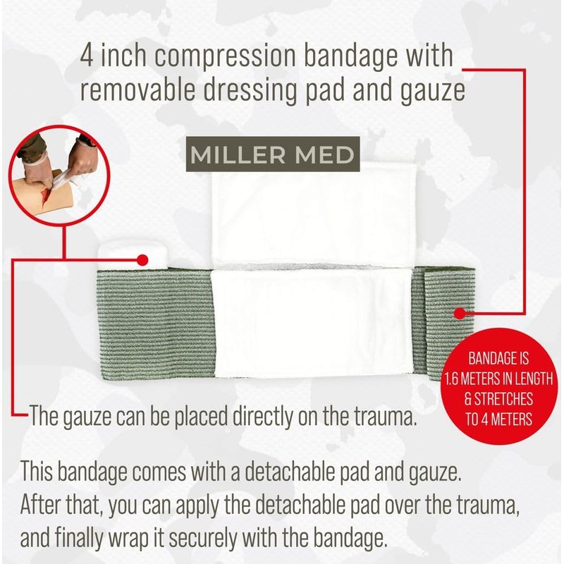 MillerMed Israeli Compression Bandage Vacuum Sealed to Effectively Stop/Reduce Blood