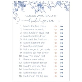 InvitationHouse 24 Blue Floral Bridal Shower Games (Guess Who Bride or Groom)