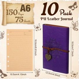 Yeaqee 10 Pack PU Leather Journal Notebook Refillable Travel Vintage Journal 6 Ring Binder Diary with Lined Pages Diary Daily Writing Notepad Gift for Women Girls Boys Classroom Reward, A6 7" x 5"