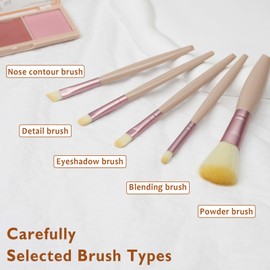 Makeup Brush Set - 5PCS - Apricot, Travel Mini Cosmetic Brushes with Storage Mirror Case, Professional Makeup Tools for On-the-Go