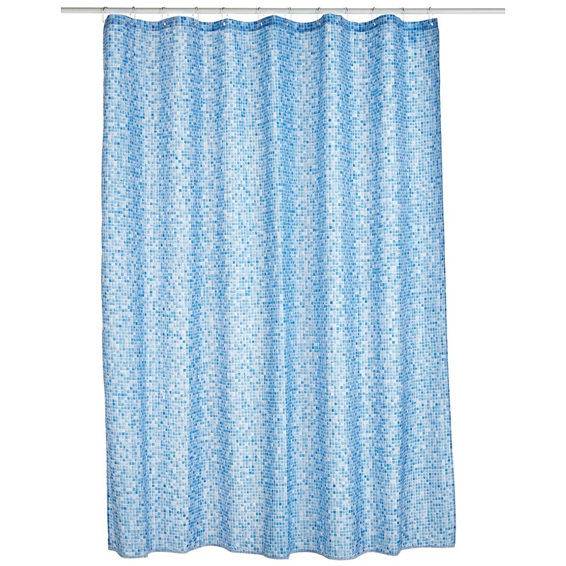 Croydex Blue Swimming Pool Mosaic Textile Shower Curtain with Hygiene