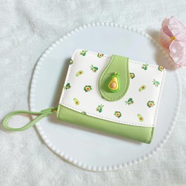 Modacarry Cute Print Wallet Blueberry Strawberry Cherry Wallet with Credit Card Slot Zipper Coin Pocket for Women Girls (AVOCADO)