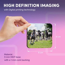 Destination Vinyl ltd Great Coasters (Set of 4) Square - Gypsy Vanner Horse Herd Drink Glossy Coasters/Tabletop Protection for Any Table Type #45272