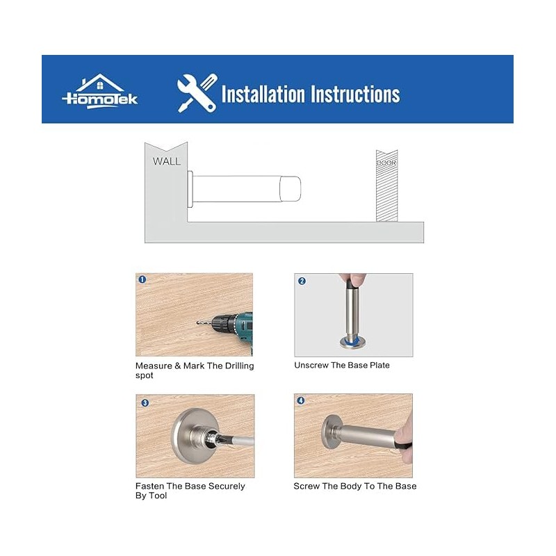 HOMOTEK 8 Pack Heavy Duty Solid Rigid Door Stops Bumper