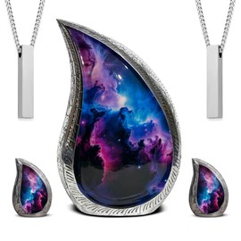 Family Cremation Urn Set for Human Ashes Adult – An Eco-Friendly Tribute Teardrop Design with Large Funeral Urn (220lbs), 2 Small Keepsake Urns & 2 Ash Necklaces for Men & Women (Premium Set, URN Set)