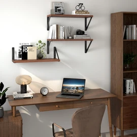 Heimlove Floating Shelves for Wall, 16 Inch Long Wood Floating Shelves Set of 3, Wall Mounted Hanging Shelf for Bathroom Bedroom Kitchen, Walnut