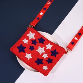 YAHPERN 4th of July Purse for Women Beaded Crossbody Purse American Flag Star Patriotic Shoulder Bag 4th of July Outfits Independence Day Accessories Gifts (Style B)