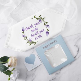 HOULIFE Embroidered Handkerchiefs for Mom Women Vintage Floral Pattern White Cotton Handkerchief Gift for Mum Wedding Mother's Day Birthday, thank you MoM for all your LOVE