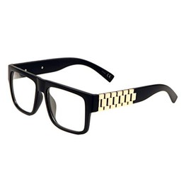 Metal Links Watch Band Square Hip Hop Sunglasses (Matte Black & Gold Frame, Clear)