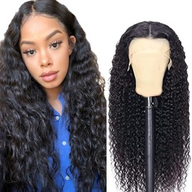 Hxxcoup 1B Natural Black Color Human Hair Wigs Water Wave 13x6 Lace Front Wig with Natural Hairline Wear and Go Glueless Baby Hair No Smell 180% Density for Woman 24 Inch