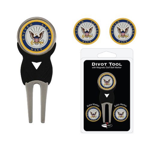 Team Golf Military Navy Divot Tool with 3 Golf Ball Markers Pack, Markers are Removable Magnetic Double-Sided Enamel,Multi Team Color,One Size,63845