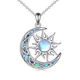 AINFQY Sun and Moon Necklace for Women 925 Sterling Silver Opal Celtic Crescent Moon Pendant Moonstone Jewelry Gift (abalone shell moon)