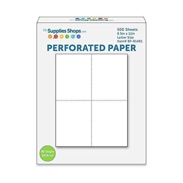 Perforated Paper, Two Perforations to Quarter The Sheet on White