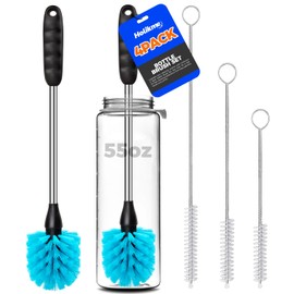 Holikme Bottle Brush Cleaner Set, 14" Long Handle Stainless Steel Bottle Cleaner Brush, 3 Straw Cleaner Brush, Bottle Cleaning Brush for Water Bottle, Cups, Baby Bottle, Straws Blue
