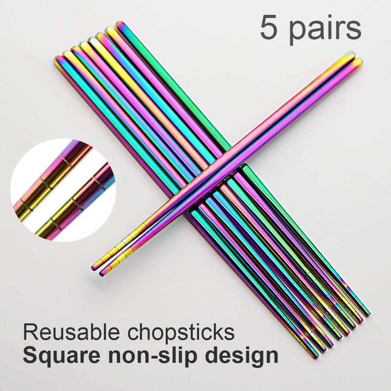 Stainless Steel Chopsticks Reusable Multicolor Lightweight 304 Metal Chopsticks Dishwasher