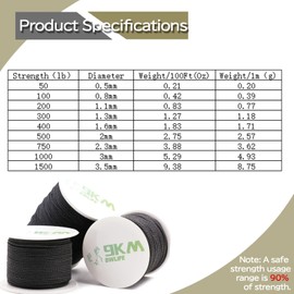 9KM DWLIFE Black Braided Kevlar String 50lb 500ft Fishing Assist Line High Strength Tensile Heat Resistant for Paracord Cord Ultralight Tactical Survival Rope Kite Flying Outdoor Activities