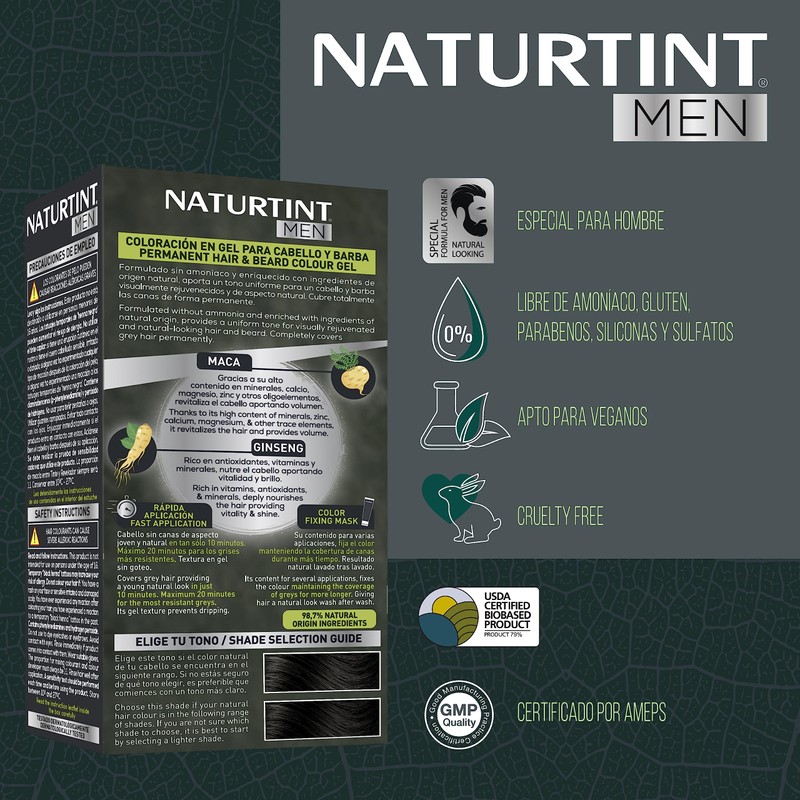Naturtint Men Bio-Based, Ammonia-Free Permanent Colouring for Men, 100% Grey