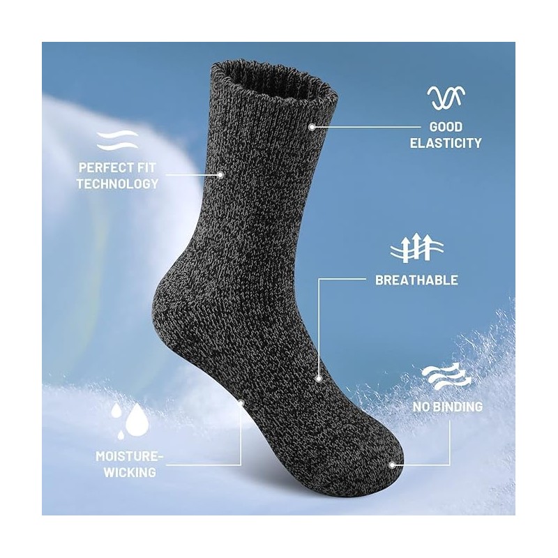 HEERMS 5 Pairs Mens Merino Wool Socks Thick Winter Hiking