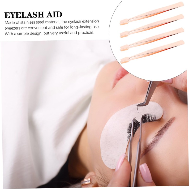 Gatuida 4 pcs Stainless Steel Eyelash Extension Tweezers Ergonomic Design