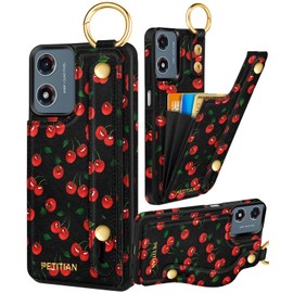 Petitian for Moto G Play 2024 Wallet Case, Cherry