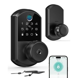 Keyless Entry Smart Door Lock with Knob, Anyfirm Keypad Digital Lock with Handle, App Unlock, Electronic Knob with Fingerprint/Fobs/Code, Auto-Lock for New Home