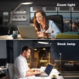 Desk Lamps for Home Office, 2000LM Eye-Caring Desk Light with Clamp, Dimmable Zoom Lighting with 3 Colors & 10 Brightness, Remote Computer Ring Light for Video Calls,Conference, Reading, CRI>95