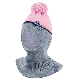 Smarilla Winter Hat Scarf Hat Knitted Hat Warm Girls Hat Bobble Hat, Pink-Grey