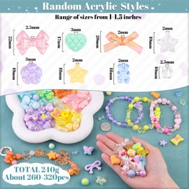 TINKRSTUFF Assorted Acrylic Beads, 260-320PCS 6 Mixed Colors Cute Beads for Bracelet Making, Aesthetic Flower GummyBear Bow Butterfly Kawaii Charms for Jewelry Making DIY Necklace Keychain Phone Charm