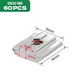 HXJDAM Pack of 60 T-Slot Nuts M6 Type B, T Sliding Nut for 30 Series Aluminium Profile, T Slot Nuts M6 Set Carbon Steel, Sliding Nut for Aluminium Profile Extrusion Slot 30 Series