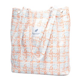 TOPASION Cute Corduroy Tote Bag Canvas Shoulder Handbags for Women Travel Shopping, Orange Checkered, Large