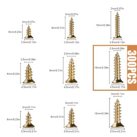TXXATX M2,6x10 mm Holzschrauben 300 Stück Kreuzkopf Screws Farbe Gold Senkkopfschrauben Kleine Flachkopfschrauben Selbstschneidende Schrauben mit Senkkopf Schrauben Holz für Bürogeräte Holzmöbel DIY