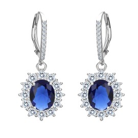 EVER FAITH Flower Leverback Dangle Pierced Earrings Prong Setting 925 Sterling Silver CZ Elegant Gift for Women Blue