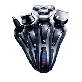 SURKER Electric Shaver Razor Cordless Beard Trimmer for Men Nose Hair Trimmer 3 in 1 Grooming Kit Plus 1 Facial Cleansing Brush Waterproof USB Rechargeable Dry Wet