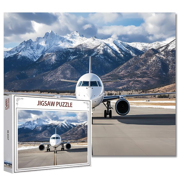 White Airplane on the Runway Jigsaw Puzzle 1000 Pieces Puzzles