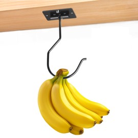 CINKSY Self Adhesive Banana Hook Hanger Foldable Under Cabinet Banana Hook to Keep Bananas Fresh Heavy Duty Metal Banana Holder Space Saving Kitchen RV Hooks for Utensils
