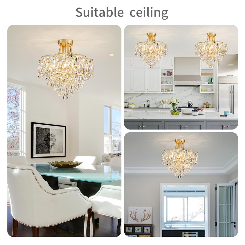 WUZUPS Crystal Chandelier Semi-Flushmount Ceiling Light Modern Lighting Fixture for