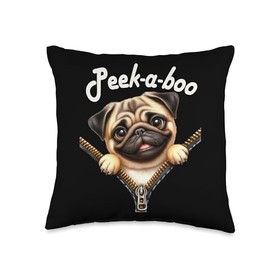 Funny - Peek-a-boo - Pug Throw Pillow