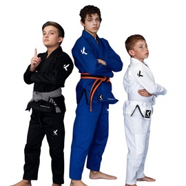KOMBAT USA Youth Little Master GI, IBJJF Approved BJJ Gi for Kids, Ultra-Light Preshrunk Brazilian Jiu Jitsu Uniform (Blue, K2)