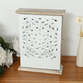 Key Cabinet Box with 6 Key Hooks Decorative Wood Key Cabinet Vintage Key Holder Box Wall Mounted Wood Key Box Minimalist Wall Key Box Easy to Install for Home Office Entryway