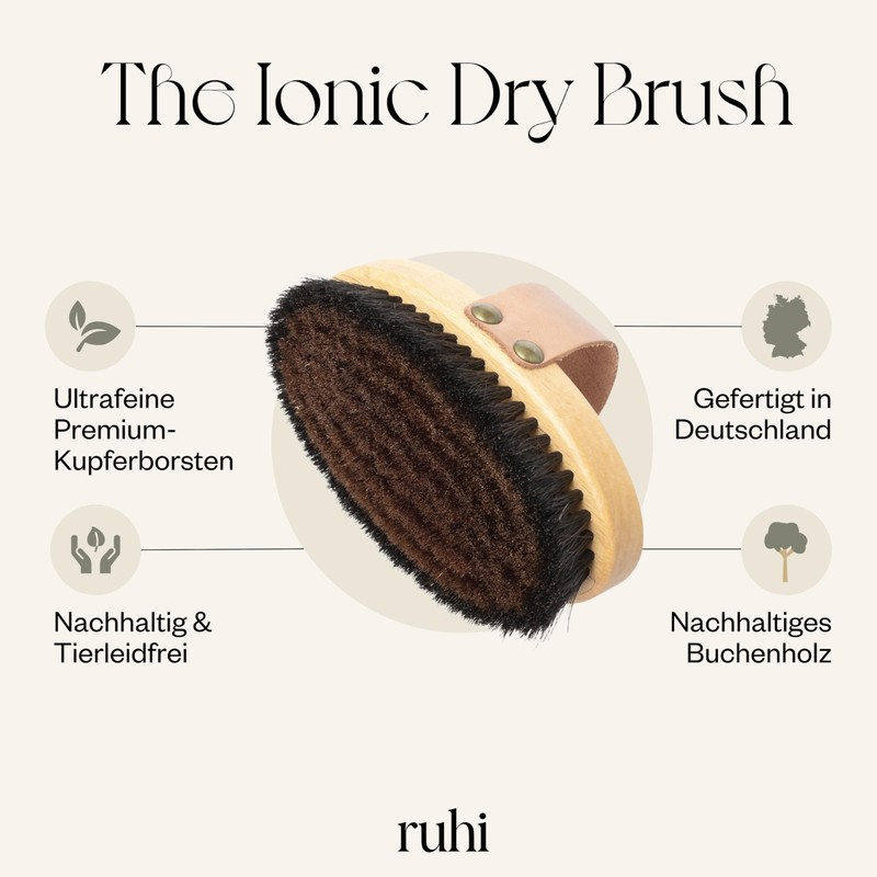 ruhi® Ionic Body Dry Brush, Energy Brush, Copper Brush for