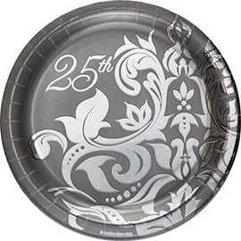 Creative Converting 18 Count Silver Anniversary Paper Lunch Plates, 7", Silver