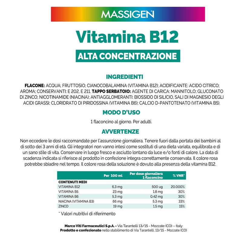 Massigen - Vitamina B12 Alta Concentrazione, Integratore Alimentare con Zinco