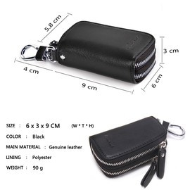 Contacts Leather Car Key Case Key Fob Bag Men's Large 2 Zip Leather Key Case Car Key Case, Black