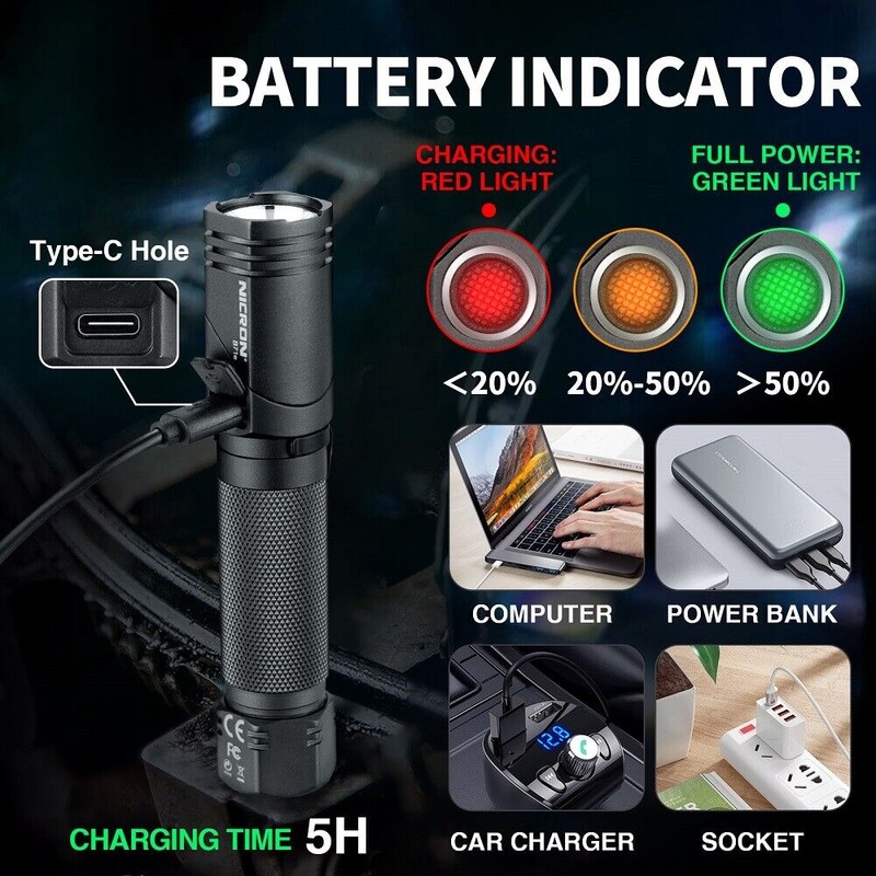 NICRON 1300 Lumens 6 Modes LED 90 Degree Rechargeable Magnetic