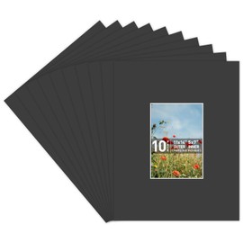 Golden State Art, 10 Pack Acid Free 11X14 Black Picture Frame Mats with White Core Bevel Cut for 5X7 Photos, Pictures, Prints