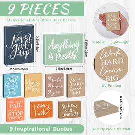 Rossesay 9 Pcs Mini Inspirational Wooden Signs Positive Quotes for Desk Motivational Quotes Table Wall Decor Tabletop Art Decor for Desk Home Classroom Office (Vivid Colors)