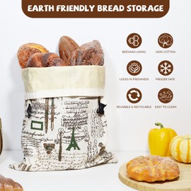 2 Pack Reusable Beeswax Bread Bags Large Capacity Linen Sourdough Bread Bags Eco Friendly Food Storage with Lock Handle Perfect for Homemade Bread Freshness Ideal Bakers