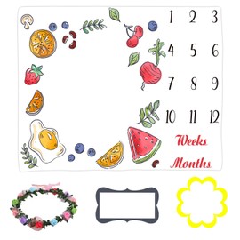 LYLYCTY Baby Age Blanket, Fruit Vegetable Cooking Theme Monthly Baby Milestone Blanket Newborn Growth Chart Blanket Memory Blanket, 48x40 Inch Nursery Baby Swaddle Blanket BTLSLY727